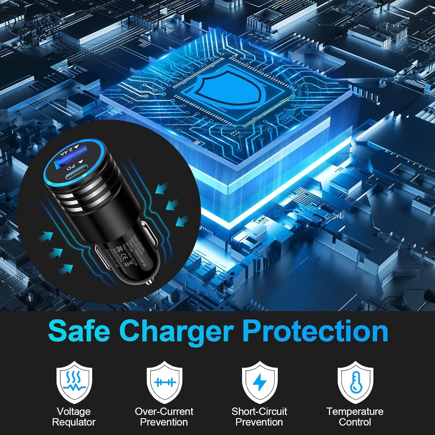 Fast Charging USB C Car Charger for Iphone 16E 16 15 14 13 12 Pro Max SE XR XS X Samsung Galaxy S25 S24 S23 S22 S21 Google Pixel 9/8A/8 Pro/7A/7 Pro/6A/6/5/4A/4/3,2Pack 30W PD+2.4A Type C Car Adapter